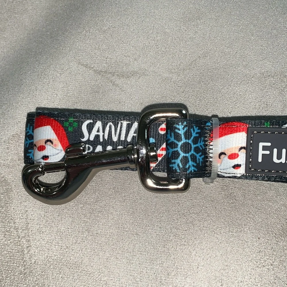 🦋 FUZZYARD Gray SANTA PAWS Set: Collar (Medium) & Leash NWT